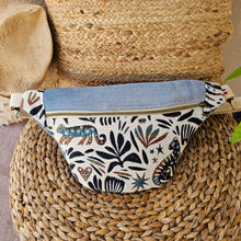 Charger l&#39;image dans la galerie, Sac banane tissu jacquard MYSTIC et jean recyclé