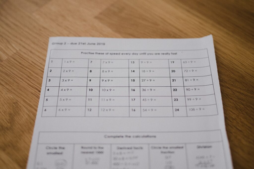 Maths homework / worksheet