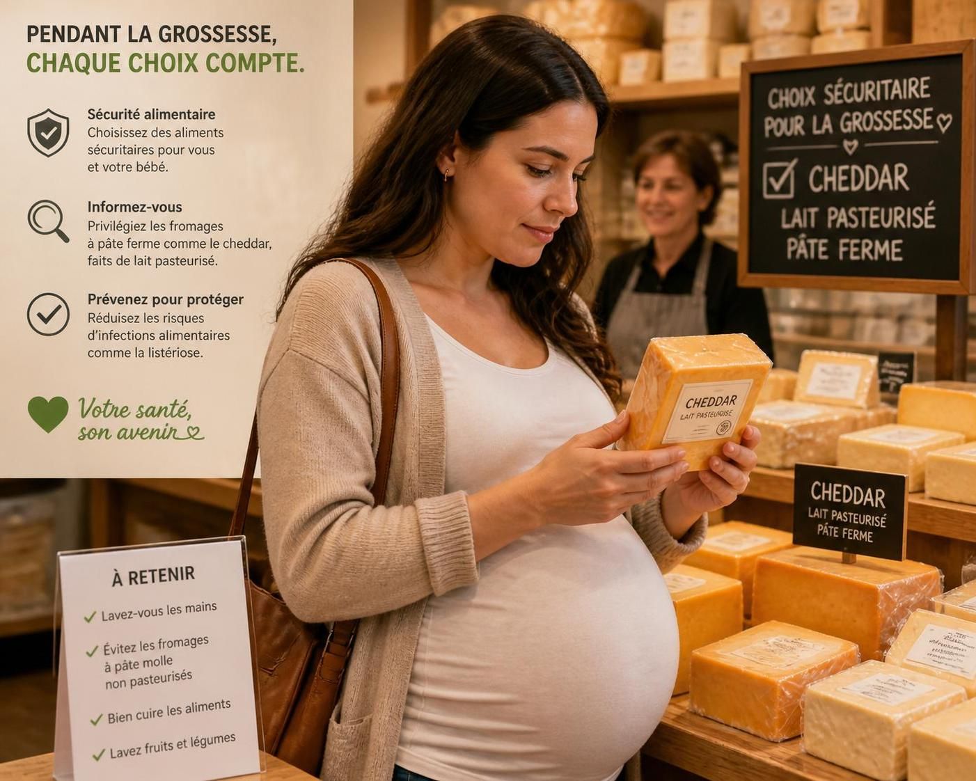 découvrez quels fromages privilégier pendant la grossesse pour éviter tout risque, notamment en choisissant des fromages sûrs comme le cheddar, et protégez votre santé et celle de votre bébé.