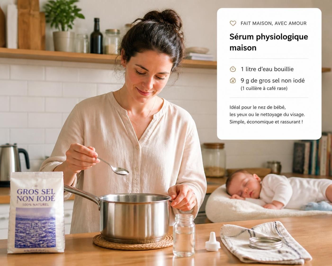 apprenez à préparer un sérum physiologique maison, sûr et efficace, pour votre bébé en quelques étapes simples et rapides, avec des ingrédients faciles à trouver.