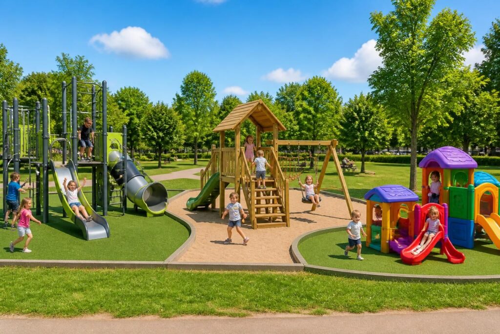 découvrez comment choisir la structure de jeux extérieure idéale pour enfants en fonction de leur âge, en comparant les avantages du métal, du bois et du plastique.